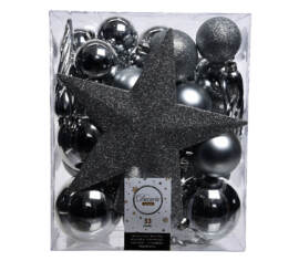 Boule en plastique avec étoile (Brillant - Paillettes) (Paquet de 33) Argent