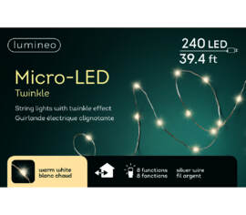 Lumières DEL Micro 240 lumières 39' Blanc chaud avec fil argent