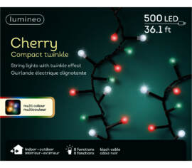 Lumières Extérieures DEL Cerise 500 lumières 36' Blanc, vert et rouge avec fil noir