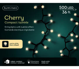 Lumières Extérieures DEL Cerise 500 lumières 36' Blanc chaud avec fil noir