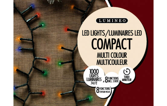 Lumières Extérieures DEL Riz 1000 lumières (avec minuterie et 8 fonctions) 74' Multicolores