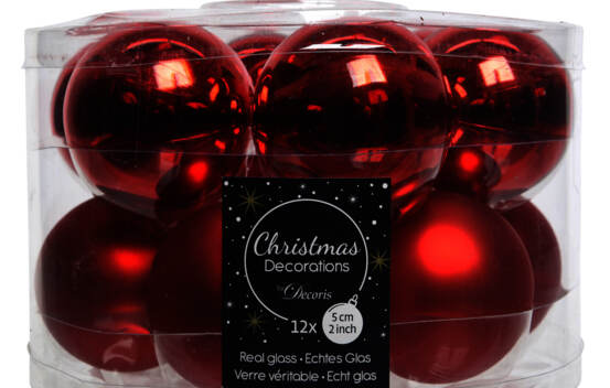 Boule en verre 5 cm (Mat) (Paquet de 12) Rouge No&euml;l