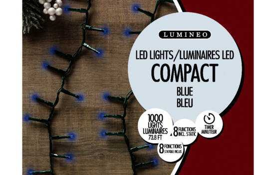Lumières Extérieures DEL Micro 1000 lumières 74' Bleu avec fil vert