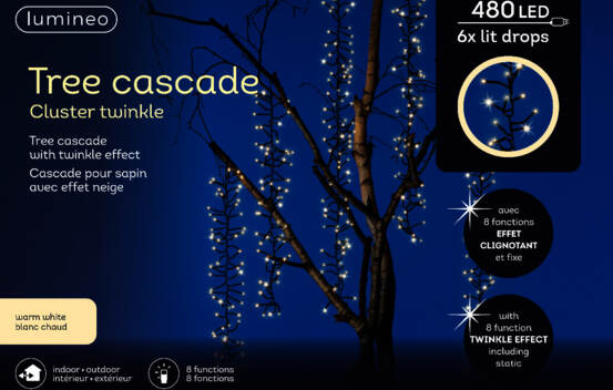 Lumi&egrave;res Ext&eacute;rieures DEL Arbre en cascade 480 lumi&egrave;res Blanc chaud avec fil noir